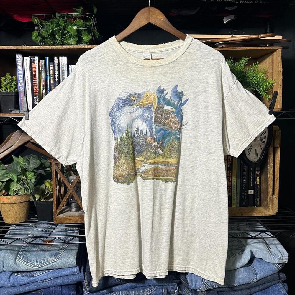 Bald Eagle Mountains Nature Print Tee Mens XL Distressed Grey Wilderness Shirt